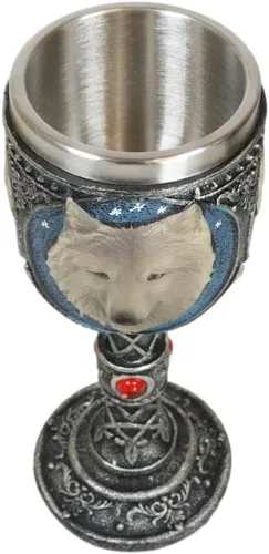 Vista 3 de Ebros Gift Alpha Grey Wolf Celtic Magic - Taza de cáliz de vino de 7 onzas, lobos de Timberwolf Direwolves, paquete de lobos para cocina, fiesta