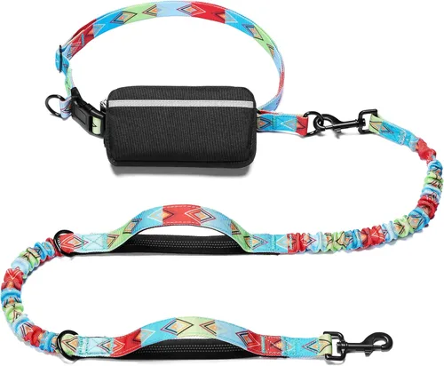 Vista 8 de iYoShop Correa de perro manos libres con bolsa con cierre, dobles asas acolchadas y elástica duradera para caminar, trotar y correr con tu perro