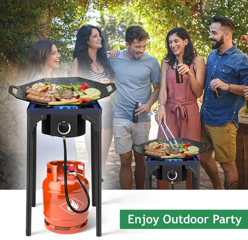 Vista 3 de Karl home Estufa de gas propano de 1 quemador para cocinar al aire libre, cocina de campamento de 75,000 BTU con patas extraíbles y regulador PSI