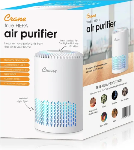 Vista 8 de Crane Purificador de aire True HEPA para el hogar, dormitorio y dormitorio, purificador de aire pequeño de hasta 150 pies cuadrados para polvo