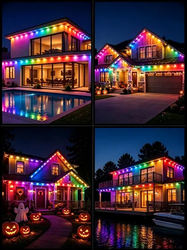 Vista 9 de Luces Permanentes para Exteriores, Luces de Navidad Inteligentes para Exteriores con IC+RGB 20 LED, Iluminación de Aleros Impermeable IP67 con 213