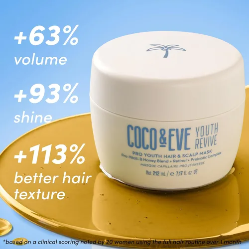 Vista 3 de Coco & Eve Máscara Pro Youth Hair & Scalp. Antienvejecimiento, fuerza, brillo, volumen. Regula la caspa. Con miel, retinol para un cabello hidratado