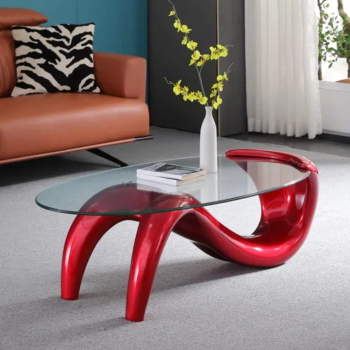 Vista 5 de LITFAD Mesa de cóctel moderna con tapa de vidrio, ovalada, contemporánea, mesa de centro creativa de sirena para sala de estar, mesa de té moderna