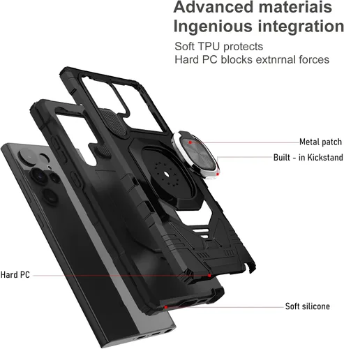 Vista 3 de Ailiber Funda para Samsung Galaxy S23 Ultra, Samsung S23 Ultra con protector de pantalla, soporte de anillo para montaje magnético de automóvil