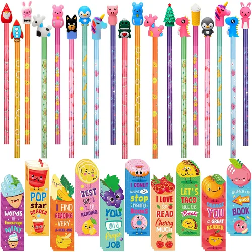 Vista 8 de Teling Juego de 80 marcadores y lápices perfumados con bonitos adornos para lápices, divertidos lápices con temática de comida de frutas, marcadores