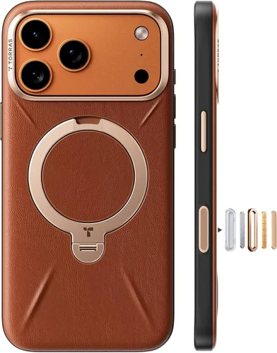 Vista 12 de TORRAS Q3 VegSkin - Funda de piel para iPhone 17 Pro Max, soporte magnético de 360 grados, compatible con MagSafe, control de cámara, a prueba