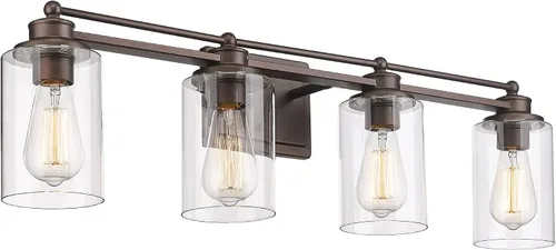 Vista 13 de HWH - Lámpara de tocador cromada con 5 luces sobre espejo, lámpara de pared moderna para baño, 37 pulgadas, acabado cromado, 5HLT63B-5W CH