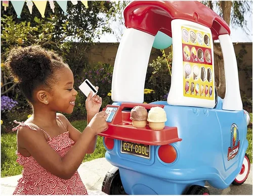Vista 2 de Little Tikes acogedor camión de helado, cupé con paseo, auto impulsado por niños y padres, música de camiones, incluyendo accesorios - Regalo