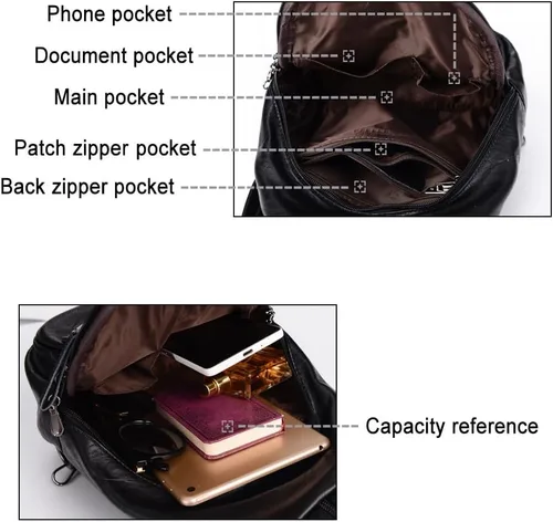 Vista 5 de Bolso tipo mochila pequeña de piel PU convertible para mujer, bolsa de hombro para damas