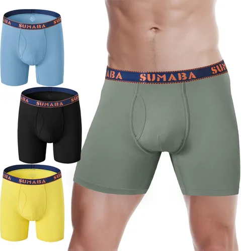 Vista 18 de SUMABA Calzoncillos tipo bóxer de pierna larga para hombre, con bolsa que no se suben para hombre 1 paquete: verde militar02