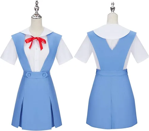 Vista 2 de Weixu Disfraz de cosplay para mujer, uniforme de escuela secundaria, azul, Halloween