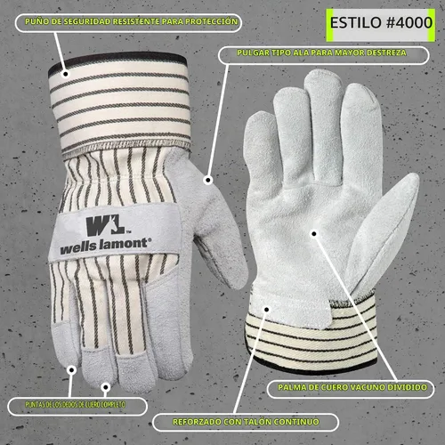 Vista 3 de Wells Lamont Guantes de trabajo de cuero de vacuno dividido para hombre