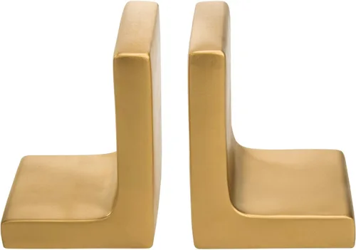 Vista 5 de MyGift Sujetalibros modernos de hormigón dorado para libros pesados y libros de texto, soporte para libros de escritorio, 1 par