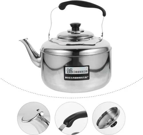 Vista 6 de Cabilock Hervidor de sonido de acero inoxidable de gran capacidad para cocina de inducción con base de calor uniforme y cómodo mango antiquemaduras