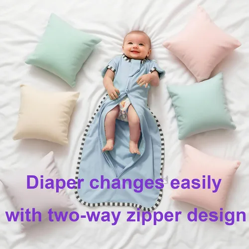 Vista 3 de Swaddling - Saco de dormir para recién nacido, paquete de 2 unidades, 100% algodón, diseño de brazos hacia arriba con cremallera de 2 vías, manta