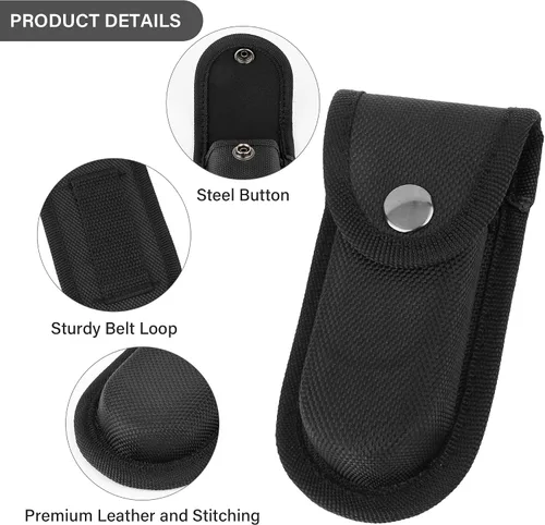 Vista 2 de 2 piezas de funda de nylon para navaja de bolsillo, funda de cuchillo plegable con cierre de presión y asa para cinturón, estuche para cuchillo