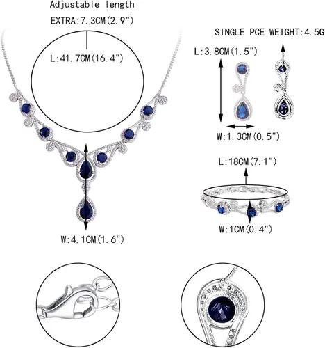 Vista 8 de EVER FAITH Juego de collar y aretes de lágrima con circonita cúbica para mujer, color plateado, Zirconia cúbica, Circonita cúbica