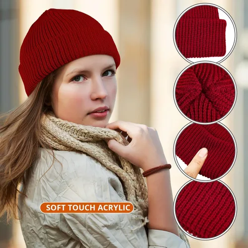 Vista 3 de Gorro de pescador unisex con borde enrollable, 4 piezas