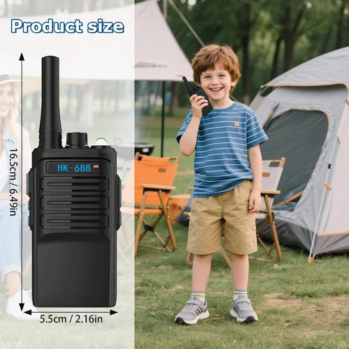 Vista 7 de Walkie Talkies para niños, paquete de 2 unidades, 2 millas de alcance recargable para niños, 16 canales, radio de 2 vías con linterna, juguetes Negro