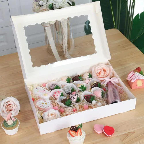 Vista 6 de TOMNK 25 piezas Cajas para galletas con ventana, 16x11x2.5 pulgadas Cajas de panadería grandes con despliegue automático para golosinas, postres