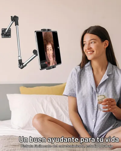 Vista 2 de Soporte de pared de aluminio para tableta, soporte plegable de 35 pulgadas para pared, clip de cámara web ajustable de 360°, para iPad Pro Air Mini
