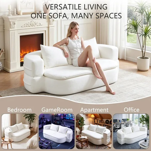 Vista 6 de Colchón plegable de espuma convertible de 79 pulgadas, sofá futón Beige
