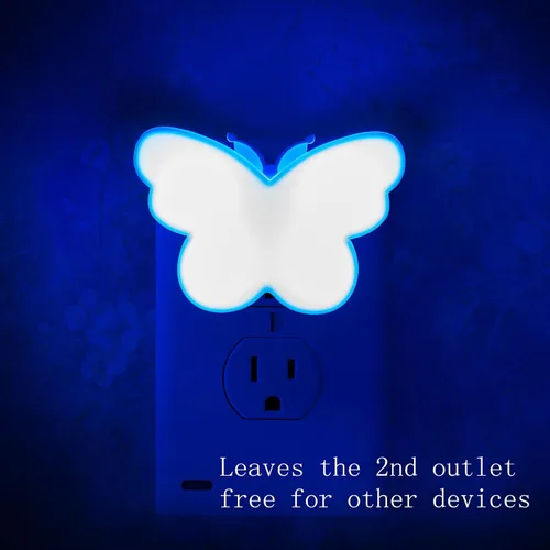 Vista 2 de 2 luces LED de mariposa enchufables, luces nocturnas de pared con sensor inteligente del atardecer al amanecer, encendido/apagado automático