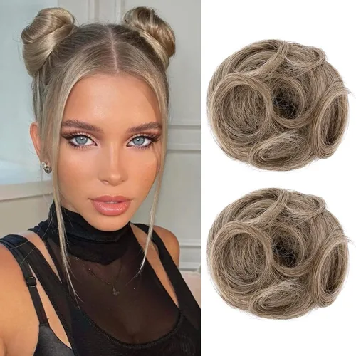 Vista 18 de REECHO Space Bun Hair Pieces, 2 piezas de mini clips de garra en moños desordenados y orejas de gato, extensiones de moño de cabello falso HB001