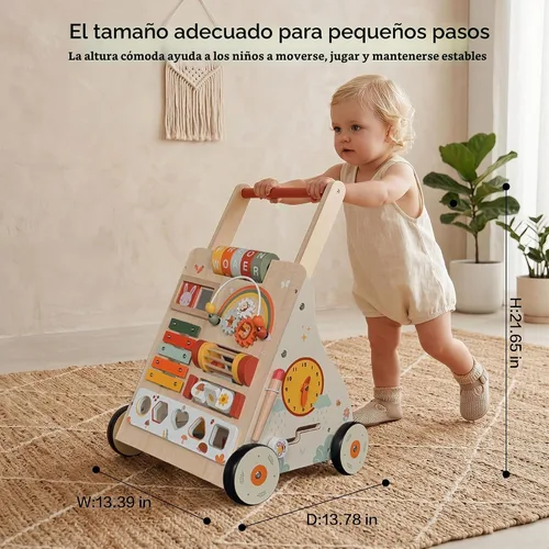 Vista 2 de Centro de actividades de madera para caminar para bebés con música y juego