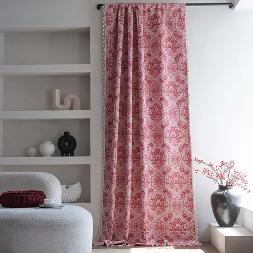Vista 24 de ENJOYBRIDAL - 2 paneles de cortinas, florales, estilo bohemio, de granja, rústico o clásico, semitraslúcidas, con bolsillo para cortinero y borlas