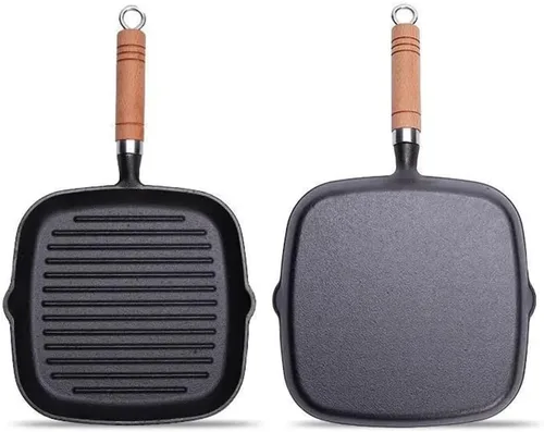 Vista 2 de Sartén antiadherente de 9 pulgadas para estufas, versátil sartén antiadherente sin recubrimiento, olla de carne de hierro fundido, parrilla
