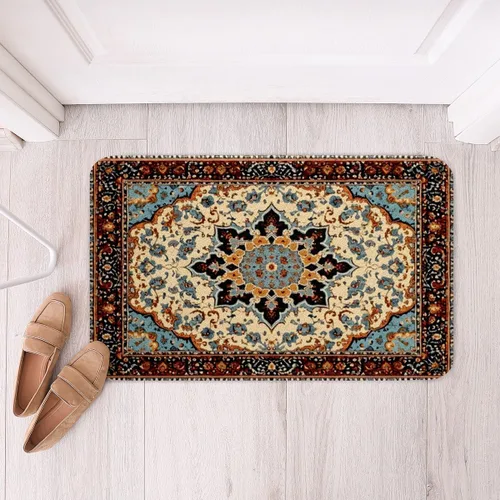 Vista 14 de Erosebridal Alfombras de baño vintage art decó, alfombra de baño antideslizante con medallón oriental rojo, 16 x 24 pulgadas, estilo bohemio, turco
