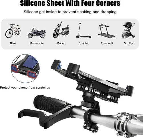 Vista 4 de Soporte de teléfono para motocicleta, soporte para teléfono de bicicleta para manillar - Abrazadera universal para teléfono celular para iPhone