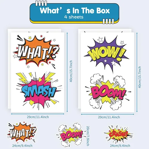 Vista 6 de Calcomanías de pared de superhéroes, decoración de pared para habitación de niños, efectos de sonido de cómic Boom Bang, calcomanías de pared