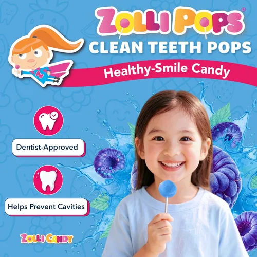Vista 3 de Zollipops - Paletas Clean Teeth, sabor frambuesa azul, 6.2 onzas