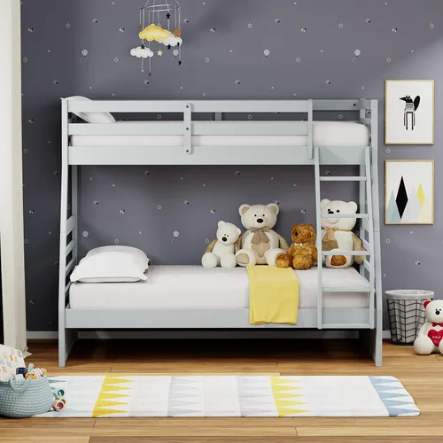 Vista 3 de Glenwillow Home Litera Plana de madera maciza individual sobre cama matrimonial, color gris claro