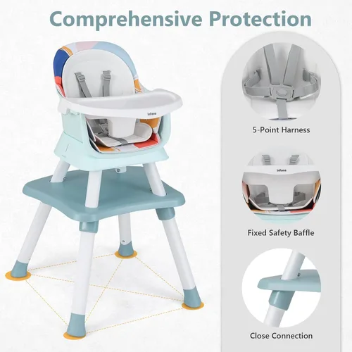 Vista 6 de INFANS Silla alta 8 en 1 para bebés y niños pequeños, asiento elevador Azul bebé