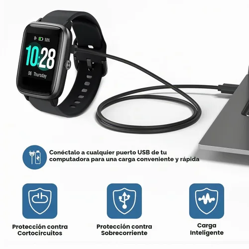 Vista 5 de Compatible con el cable cargador de reloj inteligente Da Fit de 3.3 pies, repuesto de cable de carga USB, cargador para relojes inteligentes Da Fit