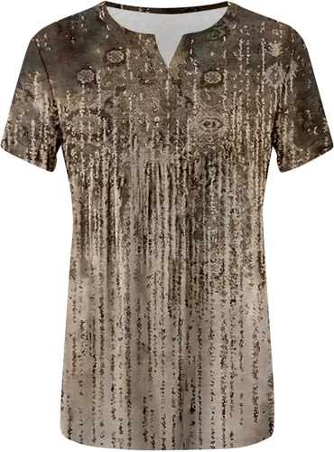 Vista 2 de GDJGTA Blusa de verano de manga corta suelta con cuello en V y estampado de flores para mujer
