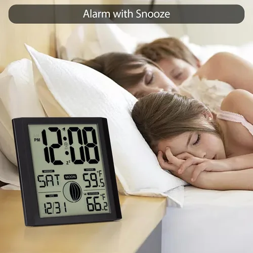 Vista 8 de Reloj de pared atómico con pantalla de números grandes para interiores y exteriores Wall Clock Battery Operated, Alarm