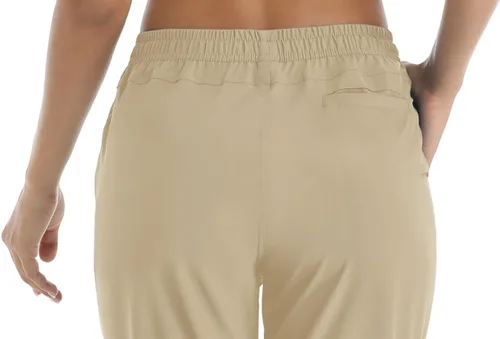 Vista 6 de TACVASEN Pantalones deportivos de senderismo para mujer, de secado rápido, ligeros, con cordón, Caqui