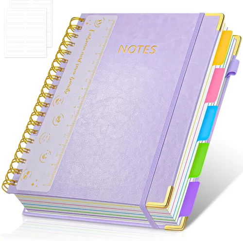 Vista 8 de Cuaderno de espiral con tapa dura, cuadernos B5 grandes de 8"x10", con divisores extraíbles y pestañas, 300 páginas, cuaderno de 5 asignaturas