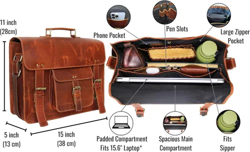 Vista 6 de Leather Messenger Bag Shoulder Bag Cross Body Vintage Messenger Bag Satchel Man Purse competible with Ipad and Tablet