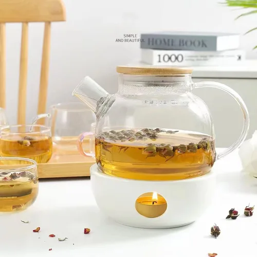 Vista 4 de Tetera de vidrio con infusor para té suelto y té floreciente, tetera de vidrio resistente al calor y hervidor para estufa, perfecta tetera, 33.8 fl