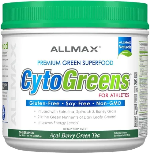 Vista 4 de ALLMAX CytoGreens Super Greens en polvo, té verde de bayas de acai, 60 porciones