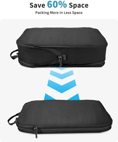 Vista 3 de Ceneda Juego de 7 cubos de compresión de embalaje para viajes, bolsas organizadoras de equipaje, organizador de maleta para artículos esenciales