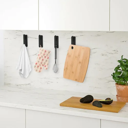 Vista 7 de Ganchos adhesivos negros para toallas de baño montados en la pared, paquete de 4 ganchos para toallas de baño, soporte para bata, gancho de acero