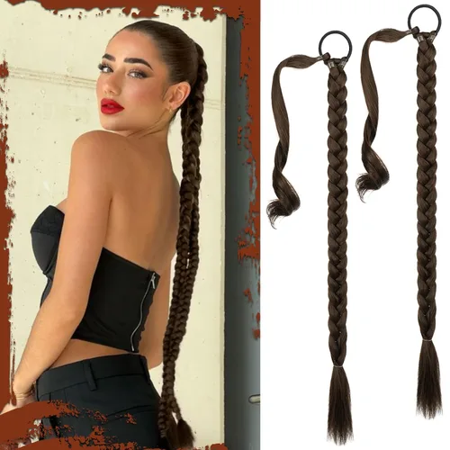 Vista 36 de SOFEIYAN Extensión de cola de caballo trenzada larga con banda elástica y mechón liso envolvente, extensiones de cabello naturales suaves