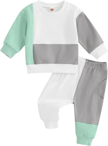 Vista 13 de Thorn Tree Conjunto de sudadera de manga larga para niños pequeños, 2 piezas, para otoño e invierno Conjunto de manga azul y blanco
