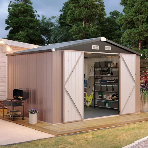 Vista 11 de Aoxun Cobertizo de 6 x 4 pies con piso de acero galvanizado resistente al aire libre con puertas dobles, diseño ventilado resistente a la intemperie